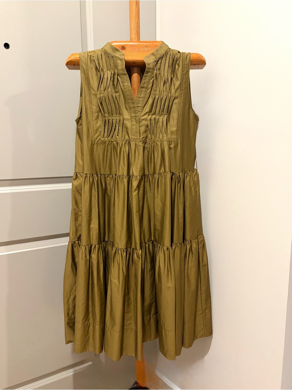 Devotion Twins Makrys Gialos Tiered Midi Dress Khaki